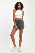 Kadın Yırtmaçlı Mevsimlik Premium Kumaş Regular Fit İpli Siyah-Gri Kısa Mini Şort thumbnail 8
