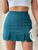 Çift yırtmaçlı atlas şort etek petrol yeşili s240364 thumbnail 1