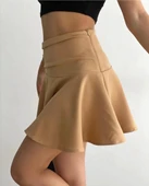 Kemerden büzgülü etek camel thumbnail 3