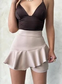 Valonlu fırfırlı şort bej s24683 - 6