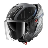 SHARK OXO RYDGER MAT SİYAH-GRİ-MAVİ ÇENE AÇILIR KASK thumbnail 2