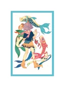 Japon Sanat Tarzı Renkli Balık ve Kız İllüstrasyonu   Dekoratif Kartpostal & Hediye Not Kartı 10x15 thumbnail 1
