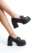 Kadın Guzi Siyah Cild  Zinçir Tokalı 8 cm Topuklu Platformlu Ayakkabı - 2