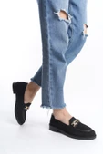 Kadın Eyzy Siyah Triko Tokalı Lofer Mokosen Babet Ayakkabı - 2