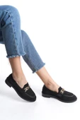 Kadın Eyzy Siyah Triko Tokalı Lofer Mokosen Babet Ayakkabı - 1