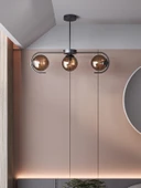 Ayza Modern Metal Gövdeli 3'lü Cam Küre Avize - 1