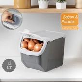 Porsima Coral Çok Amaçlı Plastik Patates Soğan Sarımsak Saklama Kutusu 12 Litre - Gri - 1