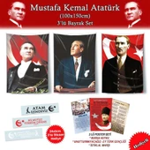Gazi Mustafa Kemal Atatürk 1x1.5m Bayrak Set2 -3lü Poster ve Sticker Hediyeli-29 Ekim Bayram Kutlama - 1