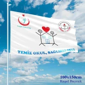 Temiz Okul - Sağlıklı Okul Bayrağı-Flama - Bayrak - 100x150 cm (1 metre x 1,5 metre) - 1