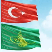 70x105cm Alpaka Kumaş Türk Bayrağı , 100x150 cm Raşel Kumaş Osmanlı Tuğrası Bayrağı - 2 Bayrak Set - 1