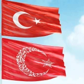 70x105cm Alpaka Kumaş Türk Bayrağı+100x150cm Raşel Kumaş Kırmızı Kelime-i Tevhid Bayrak 2 Bayrak Set - 1