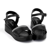 Kadın Siyah Tokalı Taşlı Dolgu Topuklu Sandalet 6 Cm Rahat Yüksek Topuklu - 4