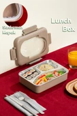 Porsima 3010-1 Paslanmaz Çelik 3 Bölmeli Vakumlu Yemek Termosu Beslenme Kutusu Taşınabilir Lunch Box Sefer Tası - Kahve - 1