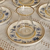 Glore Mavi Kuş Altın Yaldızlı 6 Çay Bardağı Takımı thumbnail 1