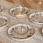 Glore Mavi Kuş Altın Yaldızlı 6 Çay Bardağı Takımı thumbnail 3