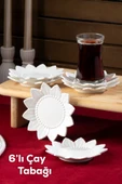 Porsima 2338 Güneş Motifli 6'lı Porselen Çay Tabağı Seti Beyaz thumbnail 1