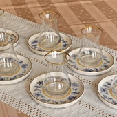 Glore Mavi Kuş Altın Yaldızlı 6 Çay Bardağı Takımı thumbnail 2