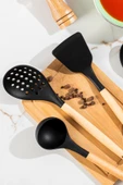 Porsima 3168 Ahşap Silikon 4 Parça Servis Takımı Seti Siyah Siyah thumbnail 2
