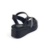 Kadın Siyah Tokalı Taşlı Dolgu Topuklu Sandalet 6 Cm Rahat Yüksek Topuklu thumbnail 5