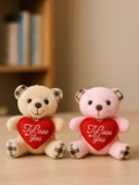 2 Adet Sevimli Mini Peluş Ayıcık - Kalpli 'I Love You' Mesajlı 11x9 cm - 1