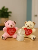 2 Adet Sevimli Mini Peluş Ayıcık ve Mini Melek Kar Küresi Set - 1