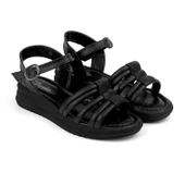 Kadın Siyah Tokalı Dolgu Topuklu Sandalet 3 Cm Günlük Rahat thumbnail 3