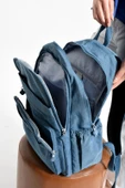 Bagacar Bolsas 1095 Su Geçirmez İthal Krinkıl Kumaş Laptop Bölmeli Okul ve Günlük Sırt Çantası Mavi - 3