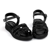 Kadın Siyah Tokalı Dolgu Topuklu Sandalet 3 Cm Günlük Rahat thumbnail 4