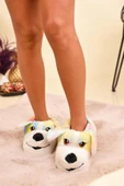 Albishoes Sevimli Köpek Hayvan Figürlü Peluş Yumuşak Taban Ev Botu Kışlık Hayvanlı Ev Panduf (30-40) - 3