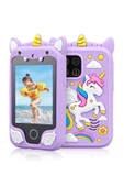 Çocuklar İçin Eğitici Telefon Dokunmatik Ekran Çift Kameralı Fenerli Müzik Çalar Oyun Video Mor - 1