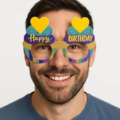 Cupcake Temalı Doğum Günü Renkli Karton Happy Birthday Gözlüğü 6 Adet - 2