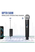 Profesyonel Çiftli Kablosuz Mikrofon Seti Karaoke Şarj Edilebilir 50 Metre Mesafe - 2