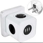 Çoklu priz, USB soketi, 4 bölmeli (1 x Schuko priz, 3 Avrupa prizi), 3 x USB soketi, ofis, ev veya seyahat için aşırı gerilim thumbnail 2