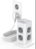 TESSAN Aşırı Gerilim Korumalı 5M Uzatma Kablosu Çoklu Priz Çıkışı, 3 USB'li 8 Bölmeli Güç Şeridi, Çoklu Priz Kulesi 5M Uzatma Kablosu, Ev için Dağıtım Çıkışı 3600W 16A thumbnail 1