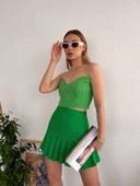 Pileli düğmeli etek açık yeşil s24811 - 3