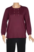 Cimariva Kadın Neşe Büyük Beden O Yaka Robası Nakışlı Bordo Bluz thumbnail 1
