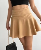 Kemerden büzgülü etek camel thumbnail 1