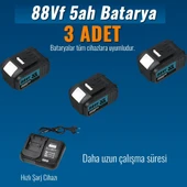 Akülü Süper 5li Set Makina 88vf 5ah 125mm Avuç Taşlama + Sds Plus Kırıcı Delici Hilti + Somun Sıkma Sökme + Vidalama Matkap + Budama Testere  EEA376 thumbnail 7