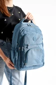 Bagacar Bolsas 1087 Su Geçirmez İthal Krinkıl Kumaş Laptop Bölmeli Okul ve Günlük Sırt Çantası Mavi - 1