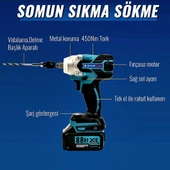 Akülü Süper 5li Set Makina 88vf 5ah 125mm Avuç Taşlama + Sds Plus Kırıcı Delici Hilti + Somun Sıkma Sökme + Vidalama Matkap + Budama Testere  EEA376 thumbnail 2