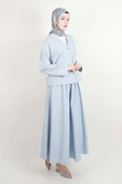 Tesettür Takım Tek Cep Detaylı Poplin Etekli 2'li Takım Mavi thumbnail 3