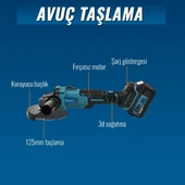 Akülü 6 lı Grup Set ( 5li Makina Seti Avuç Taşlama,Kırıcı Delici,Somun Sıkma Sökme,Vidalama,Budama Testere + 58Vf Akülü Kömürsüz Araç Yıkama Seti )  EEA431 thumbnail 4