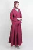 Tesettür Takım Tek Cep Detaylı Poplin Etekli 2'li Takım Bordo thumbnail 2
