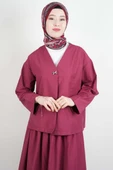 Tesettür Takım Tek Cep Detaylı Poplin Etekli 2'li Takım Bordo thumbnail 4