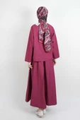 Tesettür Takım Tek Cep Detaylı Poplin Etekli 2'li Takım Bordo thumbnail 3