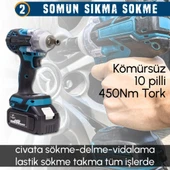CHELİKBEİ EEA379 Akülü 8li Set Kırıcı Delici + 450Nm Somun Sökme + 13mm Vidalama + Dal budama makası + Dal testeresi + 125mm Avuç Taşlama + Dekupaj Testere + Powerbank ve Led - 5