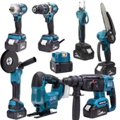 CHELİKBEİ EEA379 Akülü 8li Set Kırıcı Delici + 450Nm Somun Sökme + 13mm Vidalama + Dal budama makası + Dal testeresi + 125mm Avuç Taşlama + Dekupaj Testere + Powerbank ve Led - 1