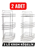 2 Adet Banyo Köşeliği 3 Lü  Krom Köşelik Duş Rafı Şampuanlık Paslanmaz thumbnail 1