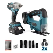 Akülü Kömürsüz 2li Set Ayarlanabilir Dekupaj Testere ve 350Nm  Somun Sıkma Sökme 36V 5ah (Mavi)  EEA429 thumbnail 4