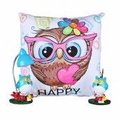 Baykuş Puf Yastık Açık Mavi Masa Lambası Baykuş Notluk Üçlü Set - 1